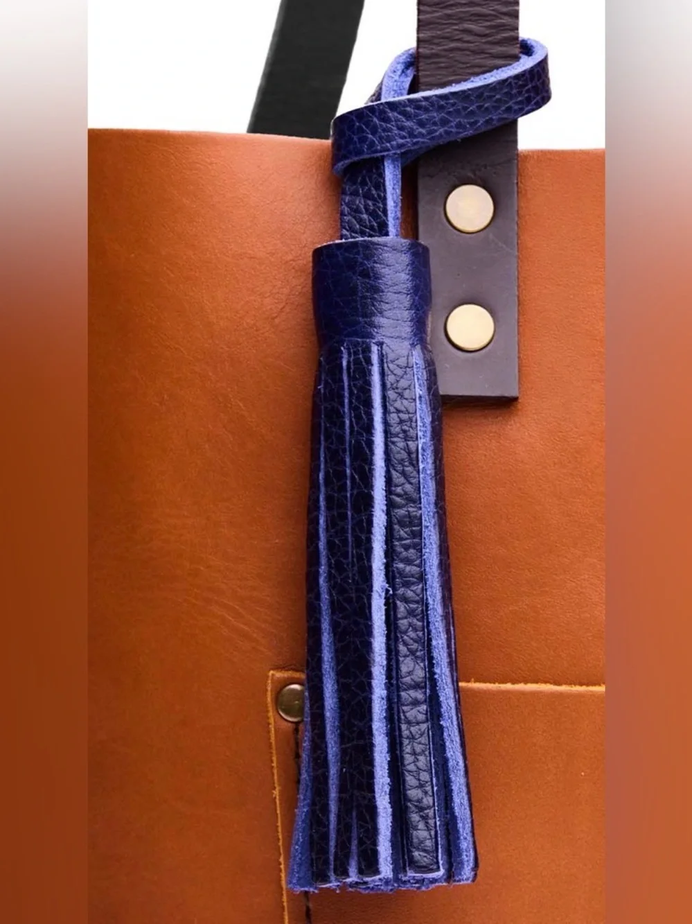 Leather Tassel Bag Charm in Deep Blue - Picture 3 of 4